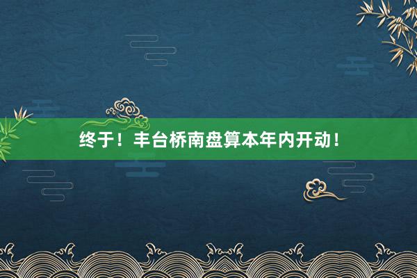 终于！丰台桥南盘算本年内开动！