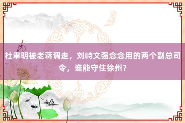 杜聿明被老蒋调走，刘峙文强念念用的两个副总司令，谁能守住徐州？