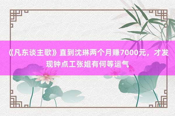 《凡东谈主歌》直到沈琳两个月赚7000元，才发现钟点工张姐有何等运气