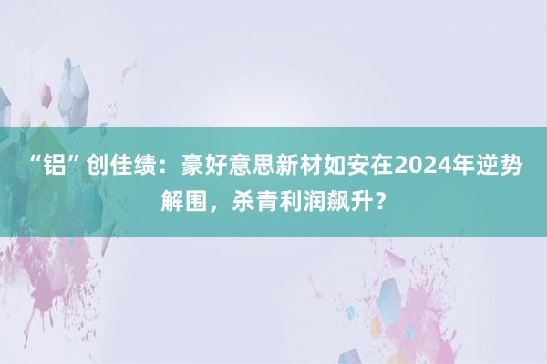 “铝”创佳绩：豪好意思新材如安在2024年逆势解围，杀青利润飙升？