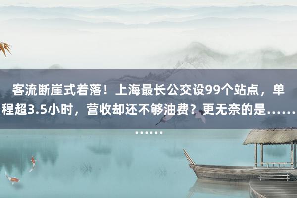 客流断崖式着落！上海最长公交设99个站点，单程超3.5小时，营收却还不够油费？更无奈的是……